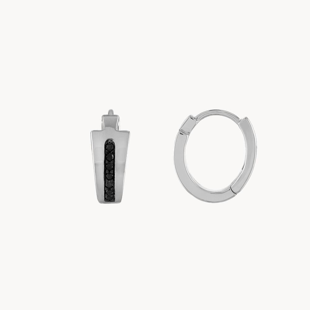 Bulova Icon Black Diamond Mens Earrings Huggie Hoop Sterling Silver BVE1007-WSAA - Picture 2 of 2